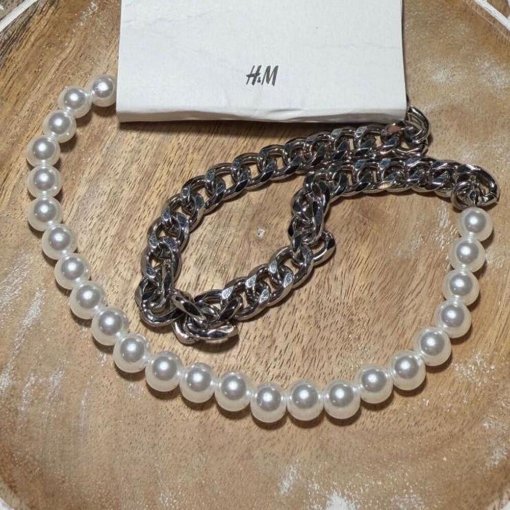 NWT H&M Silver Chain & Pearl Bead Necklace
